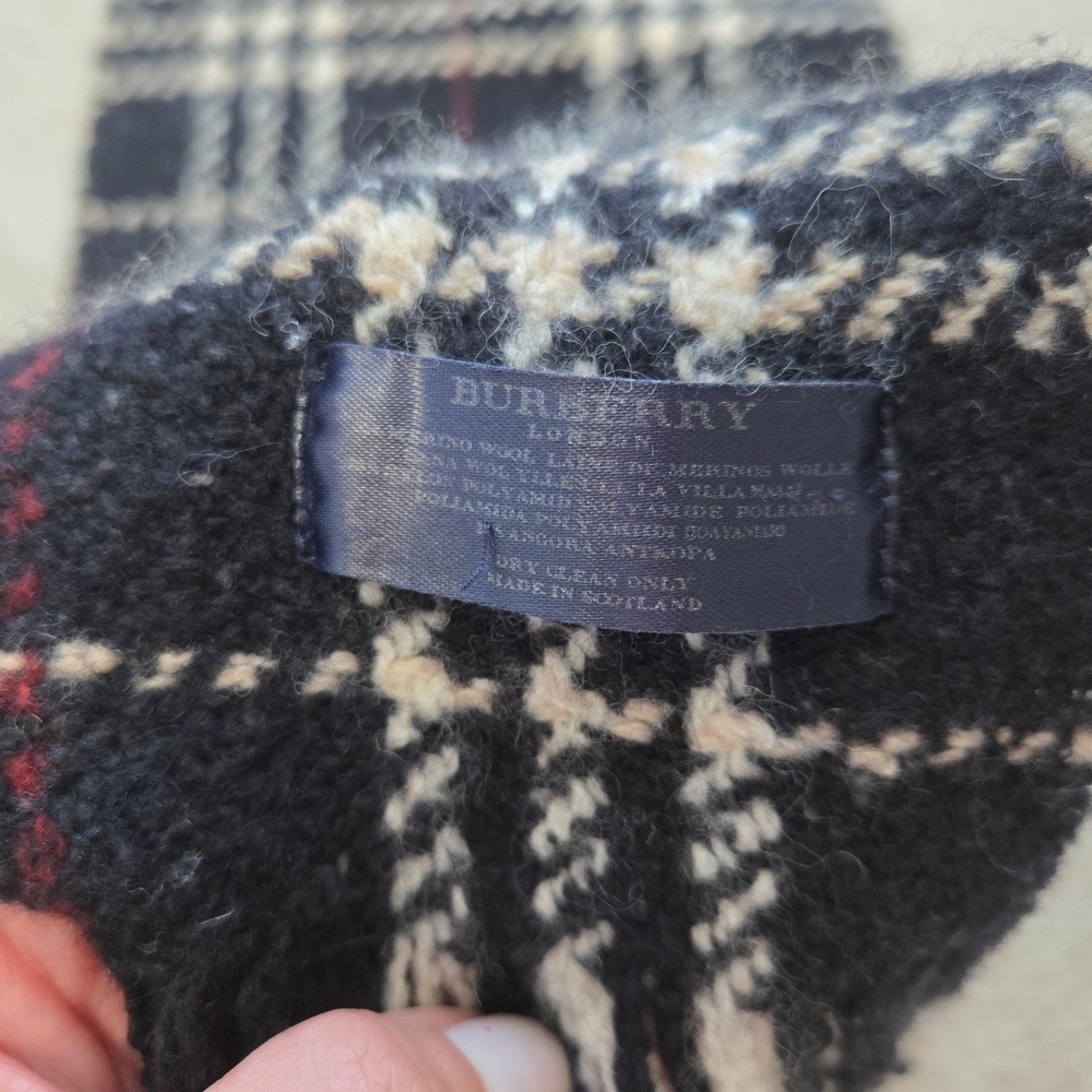 Burberry London Merino Wool Angora Plaid Scarf Black Cream Red Made in Scotland - Picture 5 of 6